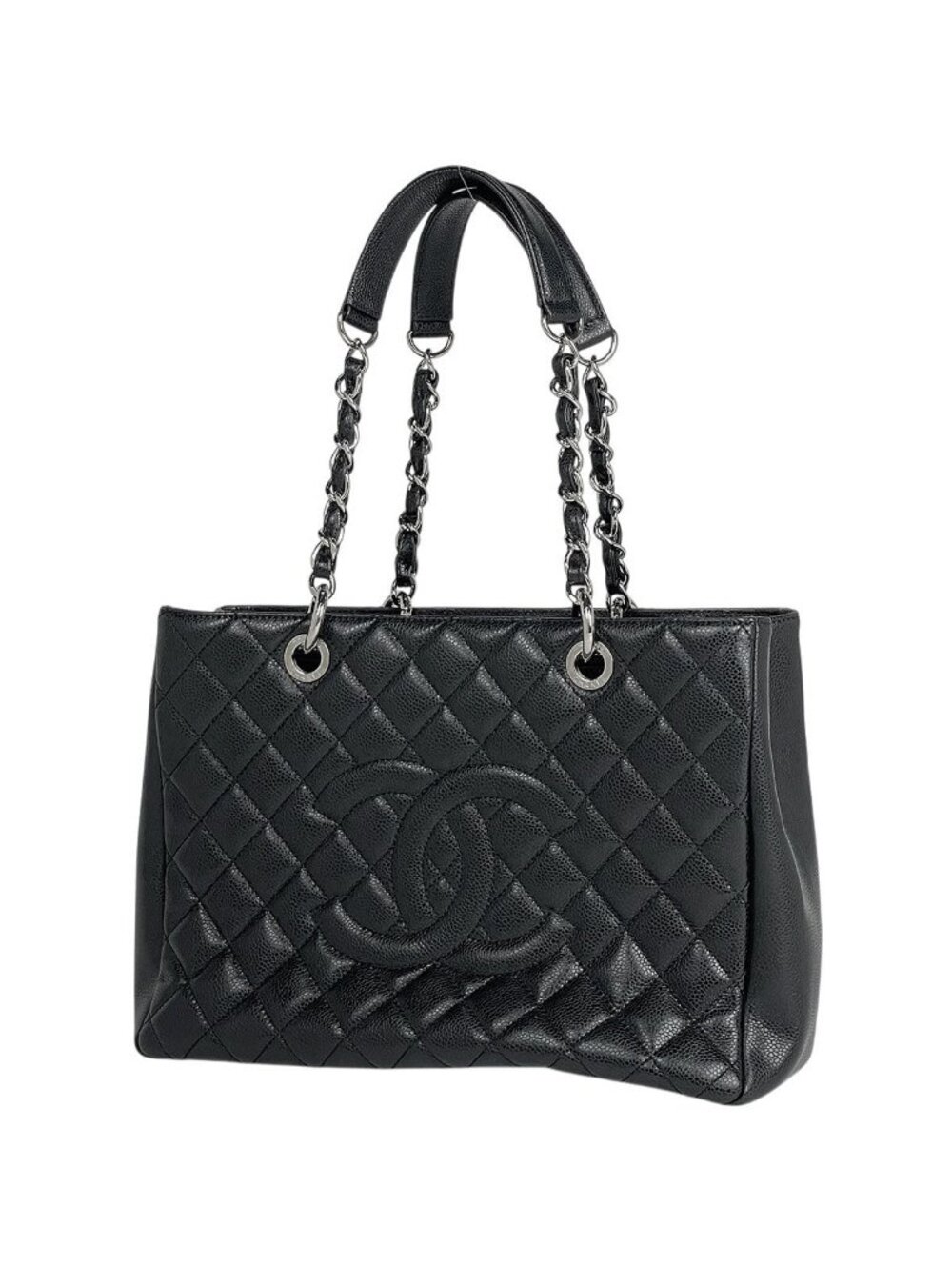 Chanel Tote Bag CC Logo Quilted Grand Shopping GST Caviar Leather Black